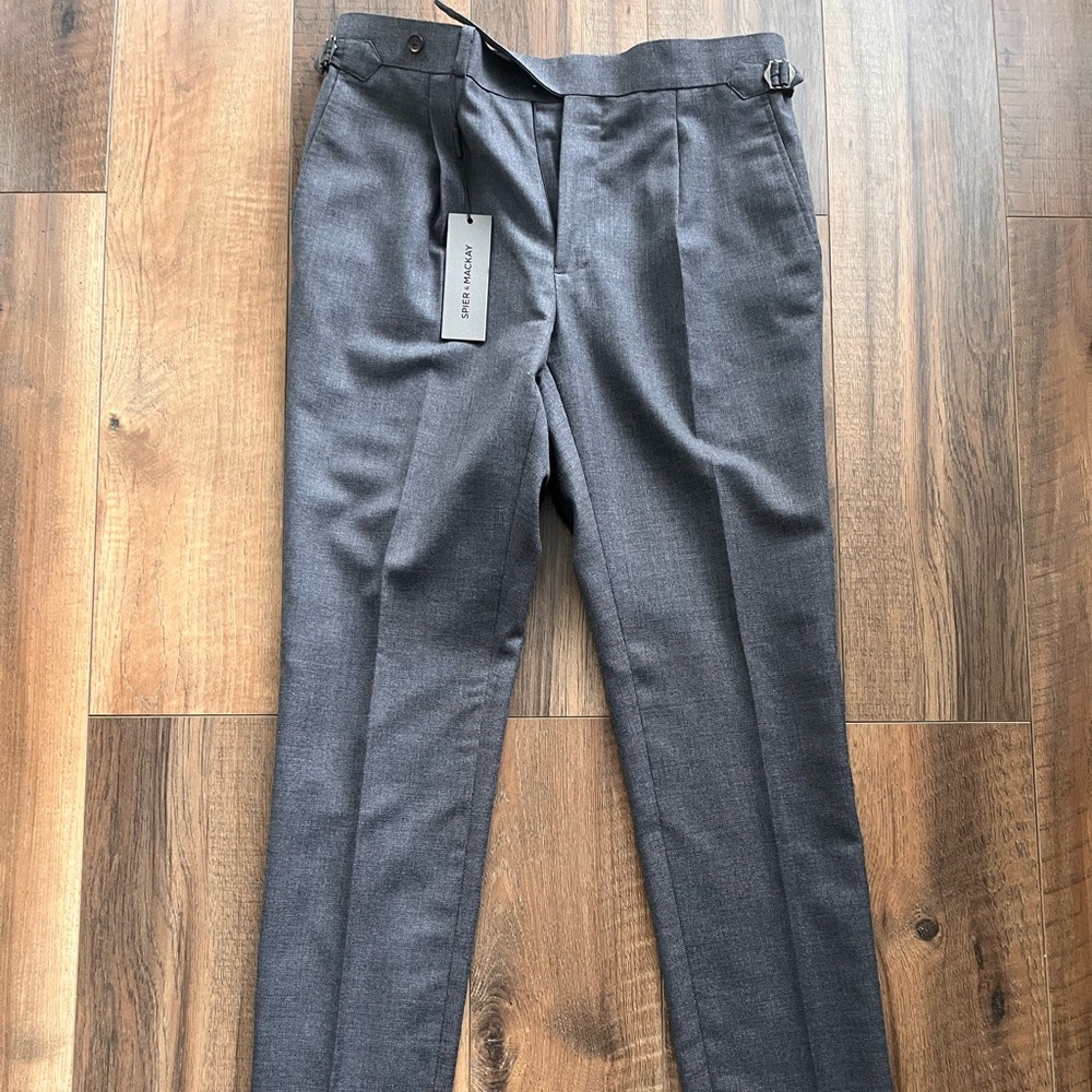 Spier Mackay NWT gray high waist slim unhemmed 100% wool dress pants